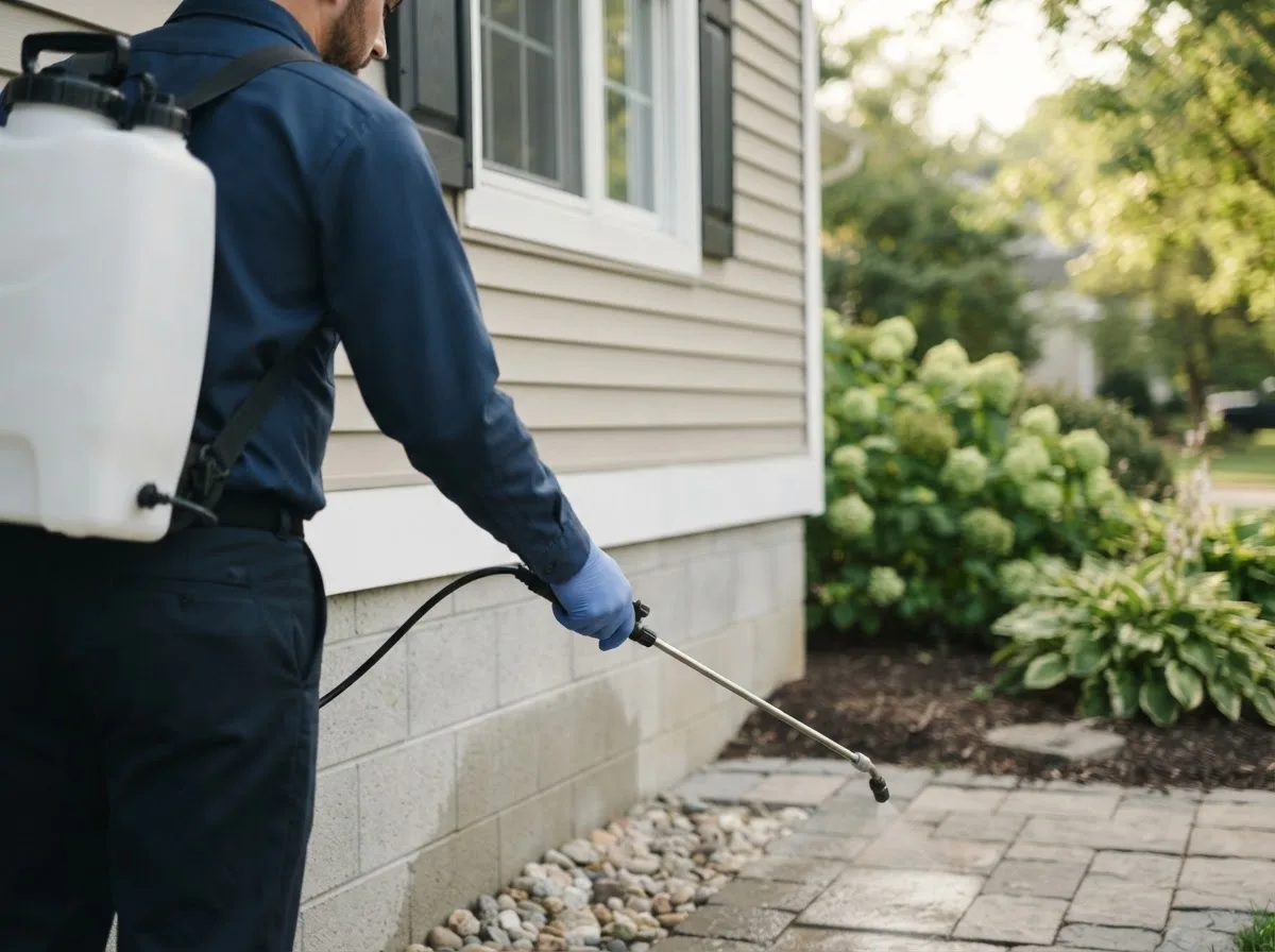 Pest control technician inspecting a home in Hope Mills, NC